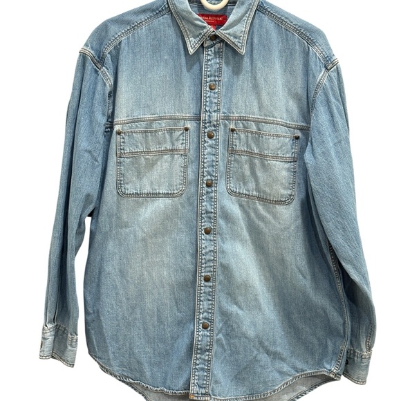 Banana Republic Vintage Denim Shirt Men Large 100% Cotton Western Snap Top - Picture 2 of 6